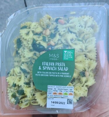 Italian pasta and spinach salad