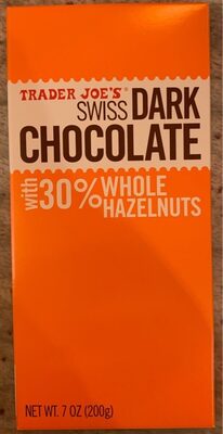 SWISS DARK CHOCOLATE with 30% WHOLE HAZELNUTS