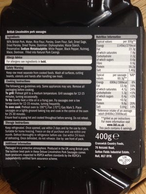 British Linconshire Pork Sausages