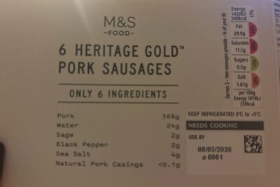 HERITAGE GOLD PORK SAUSAGES