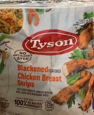 Blackened flavored unbreaded chicken breast strips
