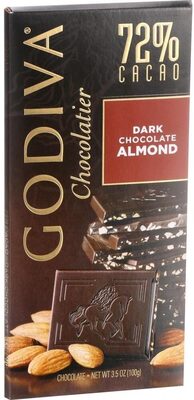 Godiva, chocolatier, 72% cacao dark chocolate, almond