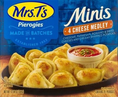 4 cheese medley cheddar, parmesan, romano & swiss cheeses and creamy whipped potatoes minis pierogies