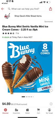 Blue Bunny Mini Swirls Vanilla Mini Ice Cream Cones
