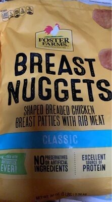 Breast nuggets shaped breaded chicken breast