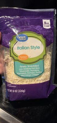 Italian Style Finely Shredded Low-Moisture Part-Skim Mozzarella, Provolone, Parmesan, Romano, Fontina and Asiago Cheese