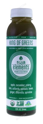 Suja, elements, king of greens juice, apple, celery, cucumber, kale, collard greens, lemon, ginger, spinach, chlorellla, spirulina