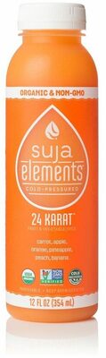 Suja, elements, fruit & vegetable juice, carrot, apple, pineapple, orange, peach & banana