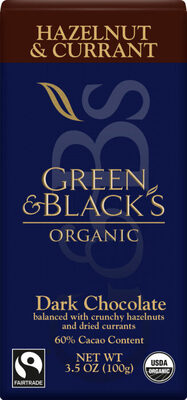 Organic dark chocolate with currant and hazelnut