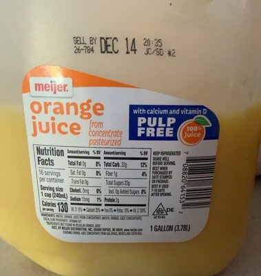 Pure Orange Juice From Concentrate