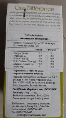 Garden of the andes, 100% organic pure green tea