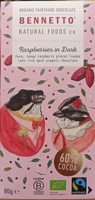 organic Fairtrade chocolate -rasberries on Dark